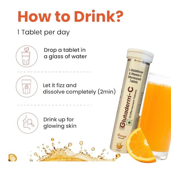 Glutaderm-C Effervescent Tablets (L-Glutathione & Vitamin C) - Orange Flavour